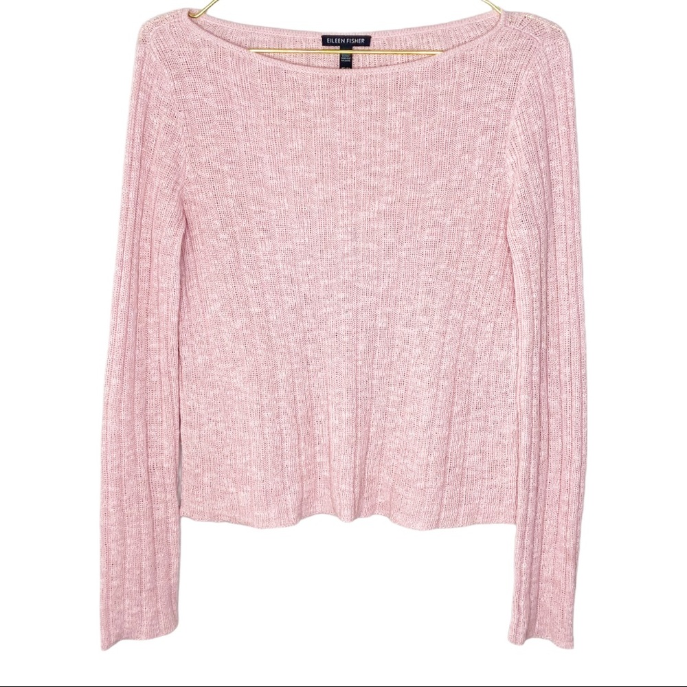 Eileen Fisher Pink Ribbed Knit Linen Sweater XS
